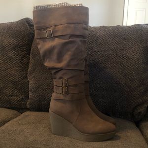 JustFab Wedge Knee High Boots size 10 wide calf- NWOT